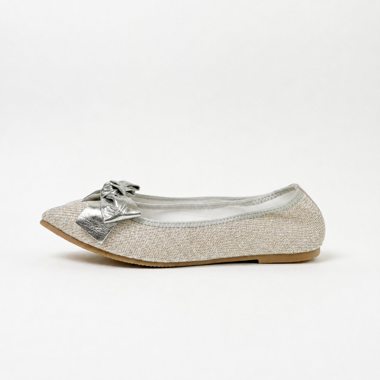 Mathilde -Waterproof Linen lame cloth Big Ribbon Silver ウォータープルーフ リネンラメクロス Bigリボンシルバー kurun クルン kuruntokyo 入学式 卒業式 クルントウキョウ 疲れない 痛くない madeinjapan 日本製 本革 バレエシューズ フラットシューズ パンプス kurunTOKYO mdmバレエシューズwaterproof レインシューズ 小さいサイズ 大きいサイズ 26cm 21.5cm 26cm 25.5cm 25cm 22cm
