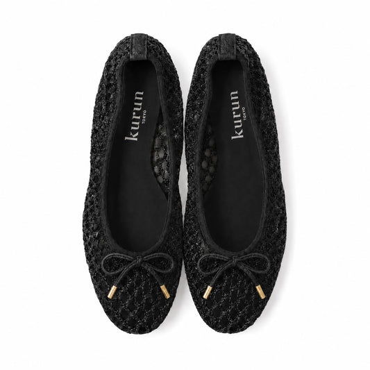 [7/8(wed)20:00～販売開始]Pauline -Mesh cloth Black メッシュクロス ブラック kurun クルン kuruntokyo 入学式 卒業式 クルントウキョウ 疲れない 痛くない madeinjapan 日本製 本革 バレエシューズ フラットシューズ パンプス kurunTOKYO mdmバレエシューズwaterproof レインシューズ 小さいサイズ 大きいサイズ 26cm 21.5cm 26cm 25.5cm 25cm 22cm