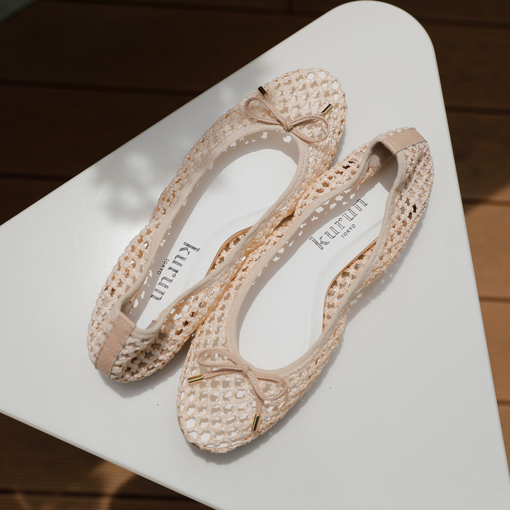 [7/8(wed)20:00～販売開始]Pauline -Mesh cloth Pink beige メッシュクロス ピンクベージュ kurun クルン kuruntokyo 入学式 卒業式 クルントウキョウ 疲れない 痛くない madeinjapan 日本製 本革 バレエシューズ フラットシューズ パンプス kurunTOKYO mdmバレエシューズwaterproof レインシューズ 小さいサイズ 大きいサイズ 26cm 21.5cm 26cm 25.5cm 25cm 22cm