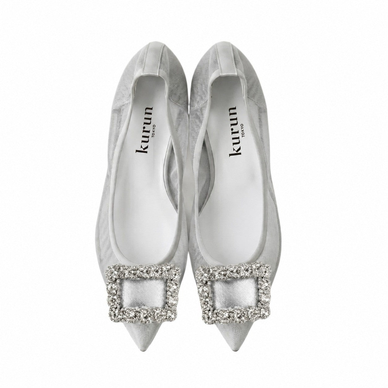 Mathilde -Tulle Cloth bijou Silver チュールクロス ビジュー シルバー kurun クルン kuruntokyo 入学式 卒業式 クルントウキョウ 疲れない 痛くない madeinjapan 日本製 本革 バレエシューズ フラットシューズ パンプス kurunTOKYO mdmバレエシューズwaterproof レインシューズ 小さいサイズ 大きいサイズ 26cm 21.5cm 26cm 25.5cm 25cm 22cm