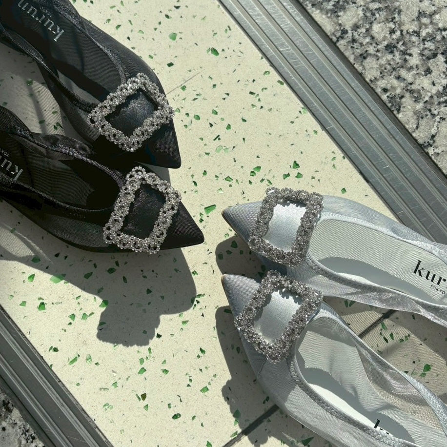 Mathilde -Tulle Cloth bijou Silver チュールクロス ビジュー シルバー kurun クルン kuruntokyo 入学式 卒業式 クルントウキョウ 疲れない 痛くない madeinjapan 日本製 本革 バレエシューズ フラットシューズ パンプス kurunTOKYO mdmバレエシューズwaterproof レインシューズ 小さいサイズ 大きいサイズ 26cm 21.5cm 26cm 25.5cm 25cm 22cm
