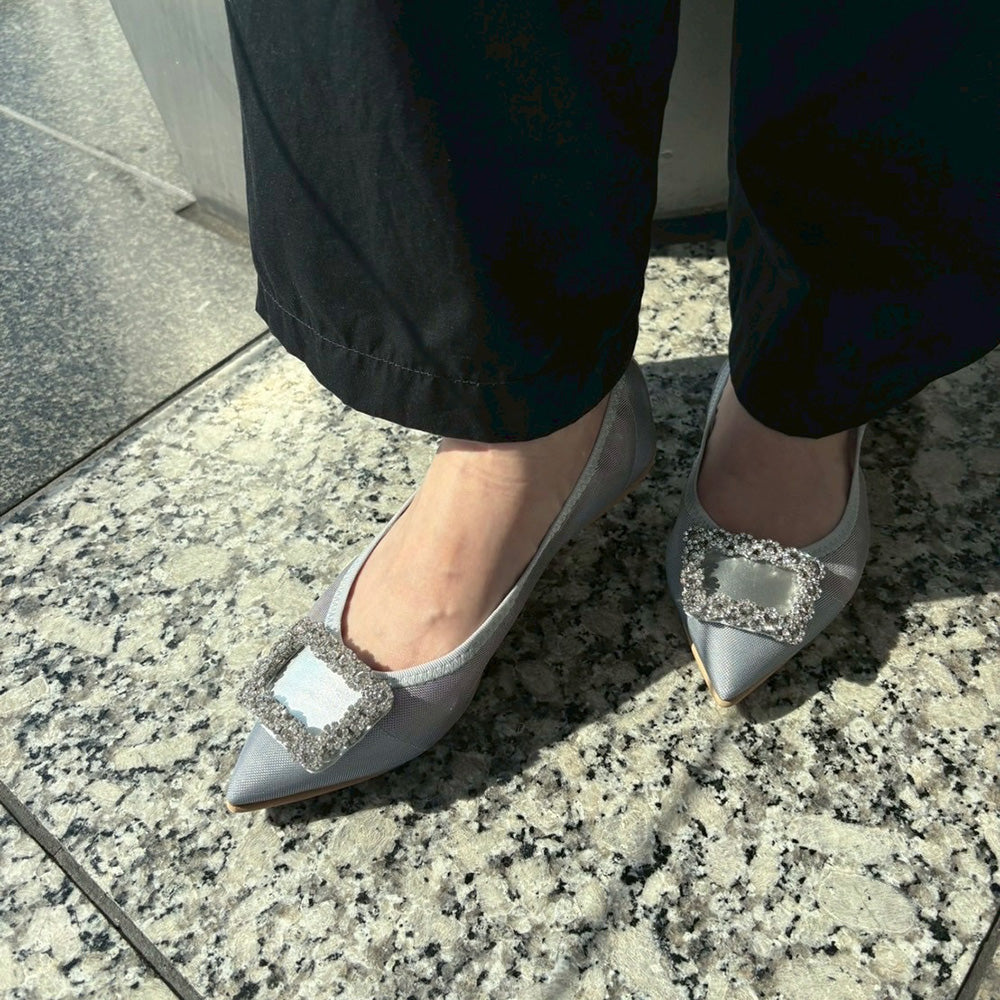 Mathilde -Tulle Cloth bijou Silver チュールクロス ビジュー シルバー kurun クルン kuruntokyo 入学式 卒業式 クルントウキョウ 疲れない 痛くない madeinjapan 日本製 本革 バレエシューズ フラットシューズ パンプス kurunTOKYO mdmバレエシューズwaterproof レインシューズ 小さいサイズ 大きいサイズ 26cm 21.5cm 26cm 25.5cm 25cm 22cm