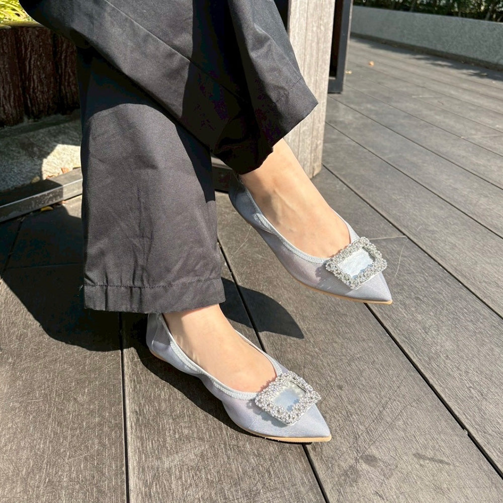 Mathilde -Tulle Cloth bijou Silver チュールクロス ビジュー シルバー kurun クルン kuruntokyo 入学式 卒業式 クルントウキョウ 疲れない 痛くない madeinjapan 日本製 本革 バレエシューズ フラットシューズ パンプス kurunTOKYO mdmバレエシューズwaterproof レインシューズ 小さいサイズ 大きいサイズ 26cm 21.5cm 26cm 25.5cm 25cm 22cm