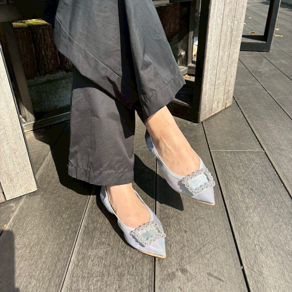 Mathilde -Tulle Cloth bijou Silver チュールクロス ビジュー シルバー kurun クルン kuruntokyo 入学式 卒業式 クルントウキョウ 疲れない 痛くない madeinjapan 日本製 本革 バレエシューズ フラットシューズ パンプス kurunTOKYO mdmバレエシューズwaterproof レインシューズ 小さいサイズ 大きいサイズ 26cm 21.5cm 26cm 25.5cm 25cm 22cm
